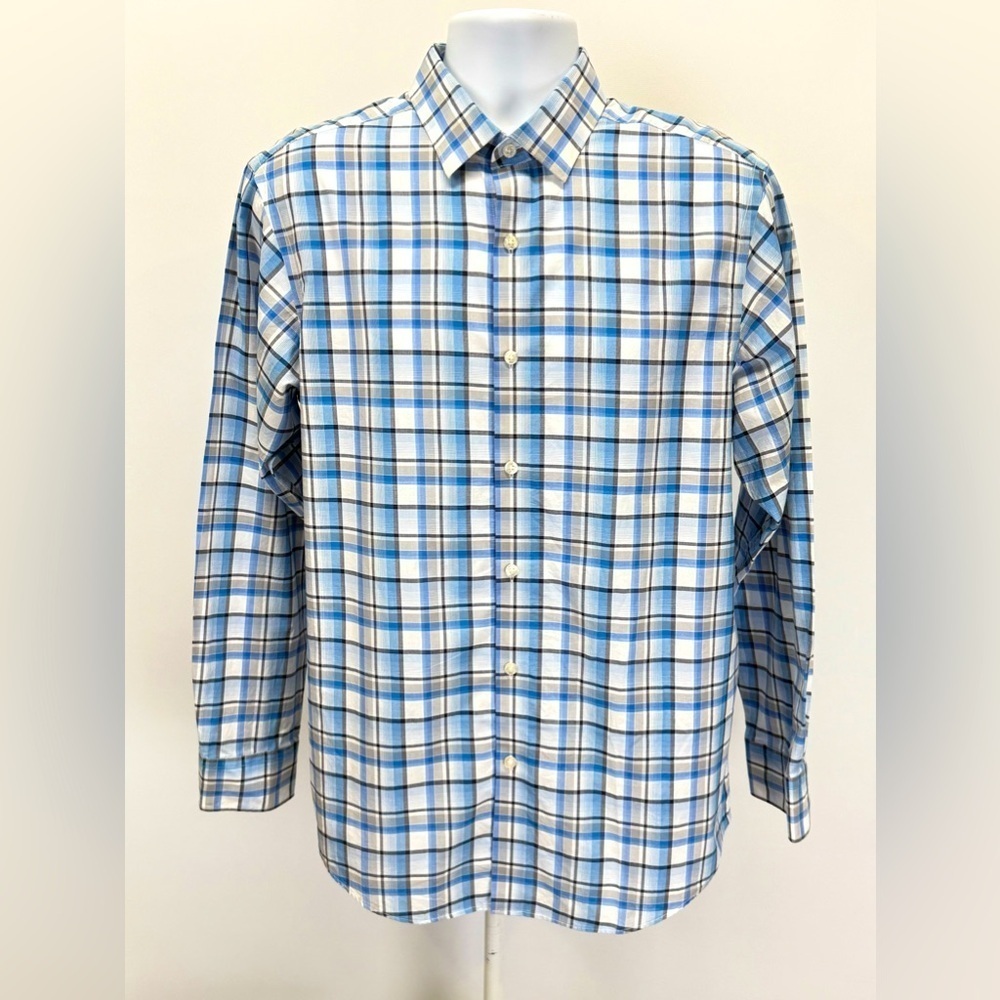 HART SCHAFNER MARX Blue and white plaid long sleeve button down shirt size L